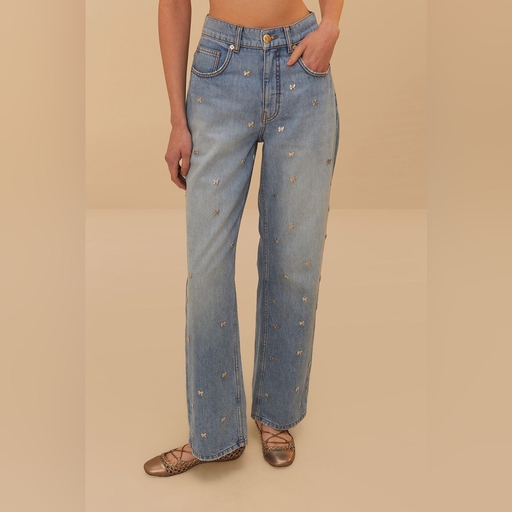 Farm Rio: Denim Embroidered Bows Pants - Picture 3 of 10